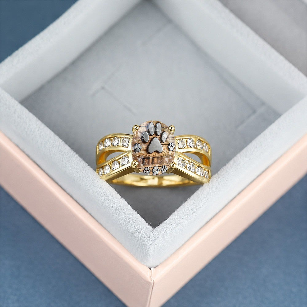 Striped Paw Print Crystal Ring