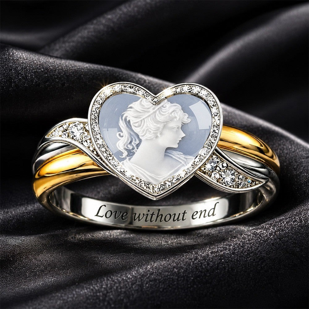 Cameo Heart Engraved Band Ring