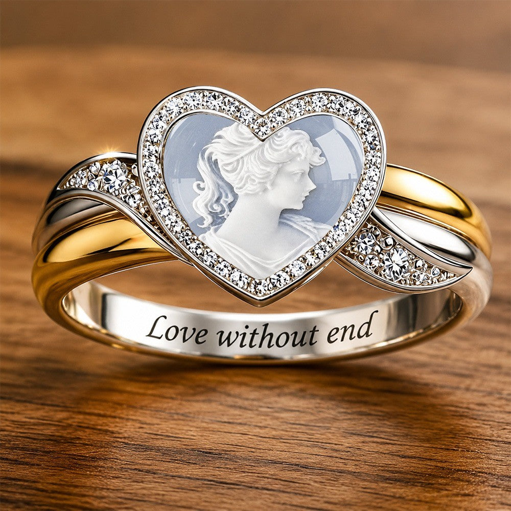 Cameo Heart Engraved Band Ring