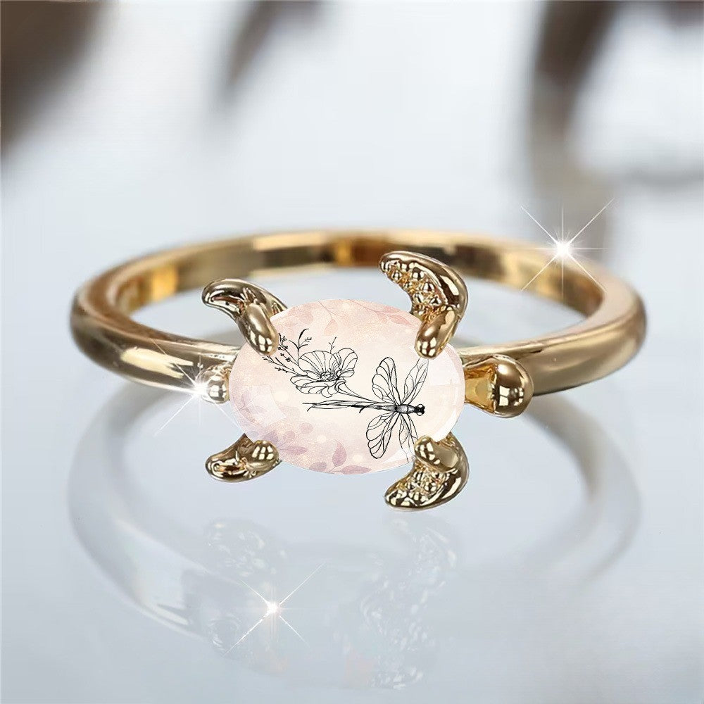Dragonfly & Flower Tortoise Ring