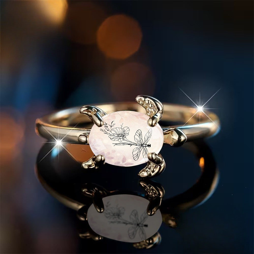 Dragonfly & Flower Tortoise Ring