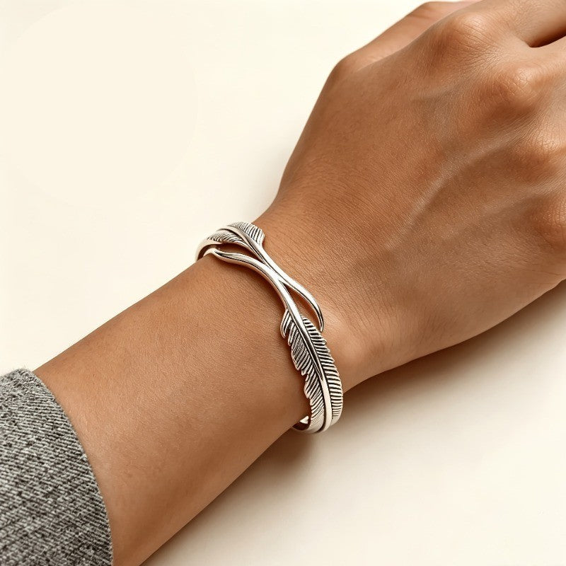 Feather Open Cuff Bracelet