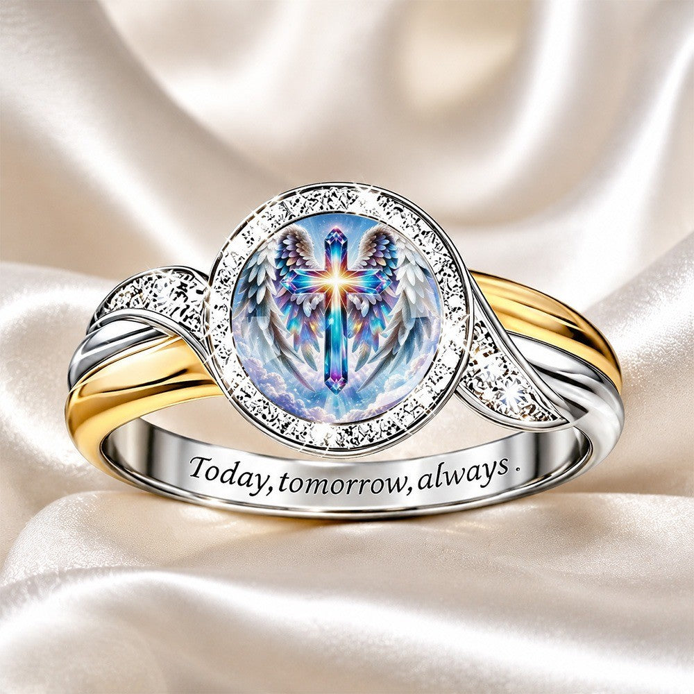 Two-Tone Angel Cross Ring