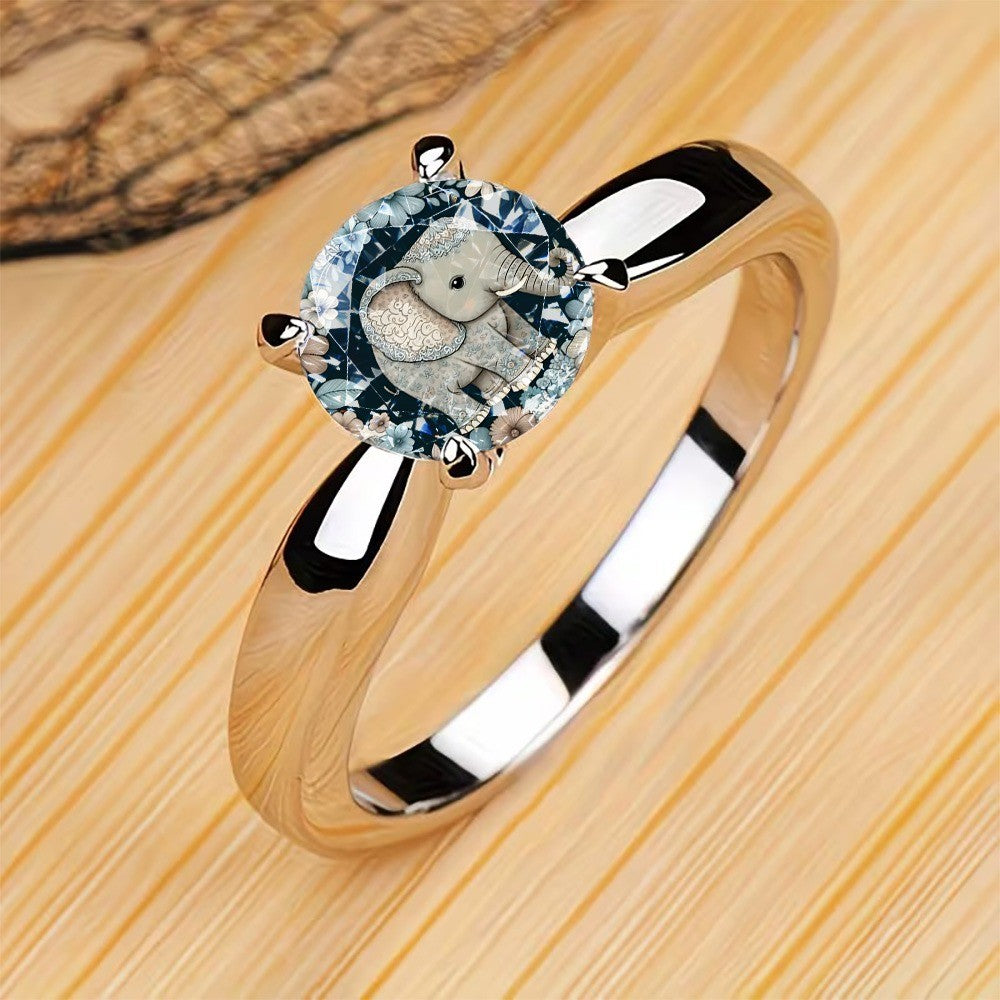 Blue Elephant Crystal Ring