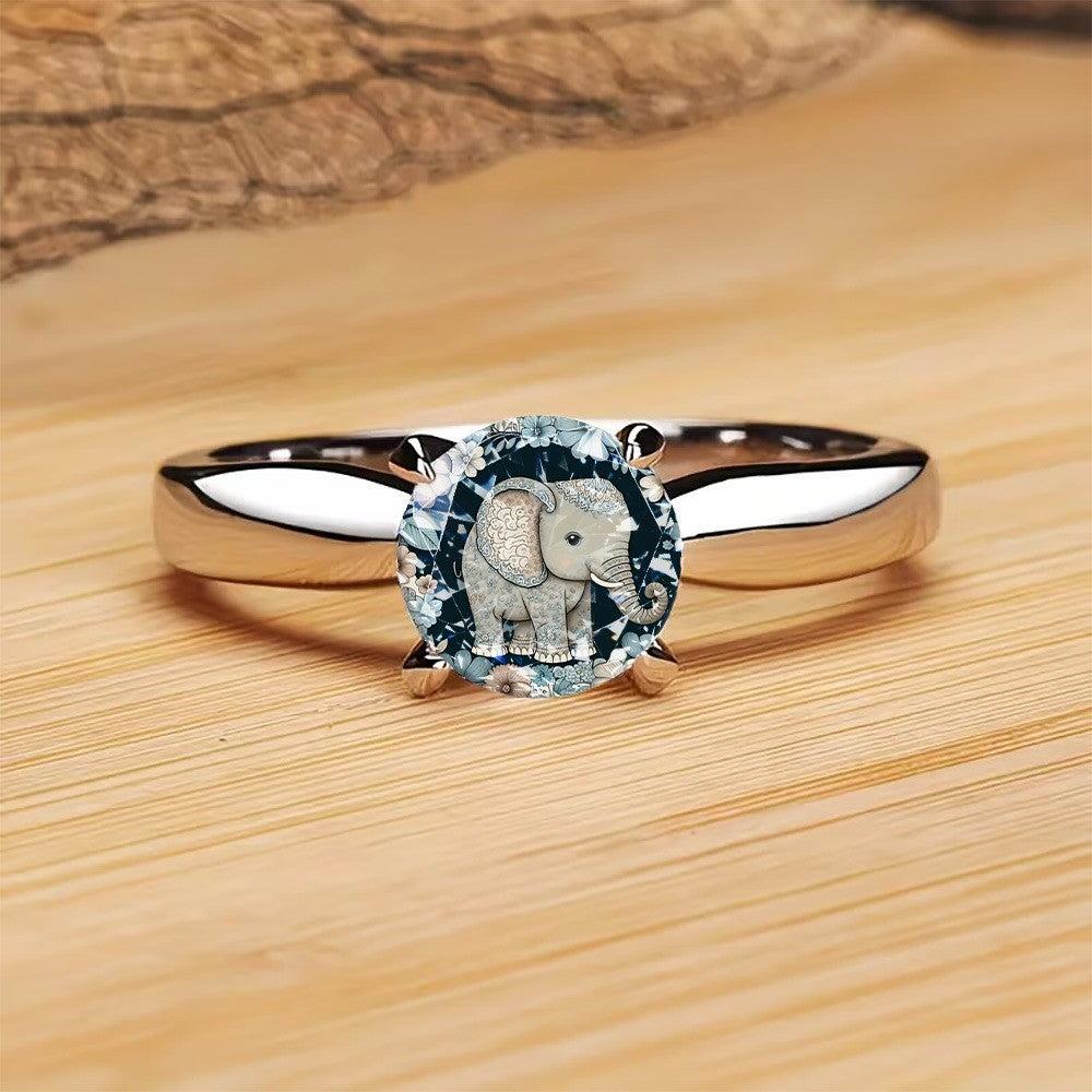 Blue Elephant Crystal Ring