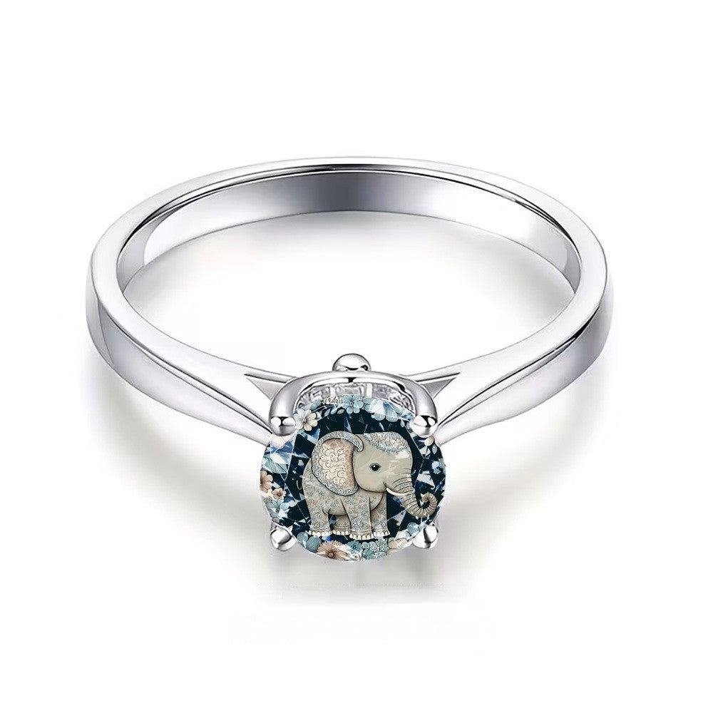 Blue Elephant Crystal Ring