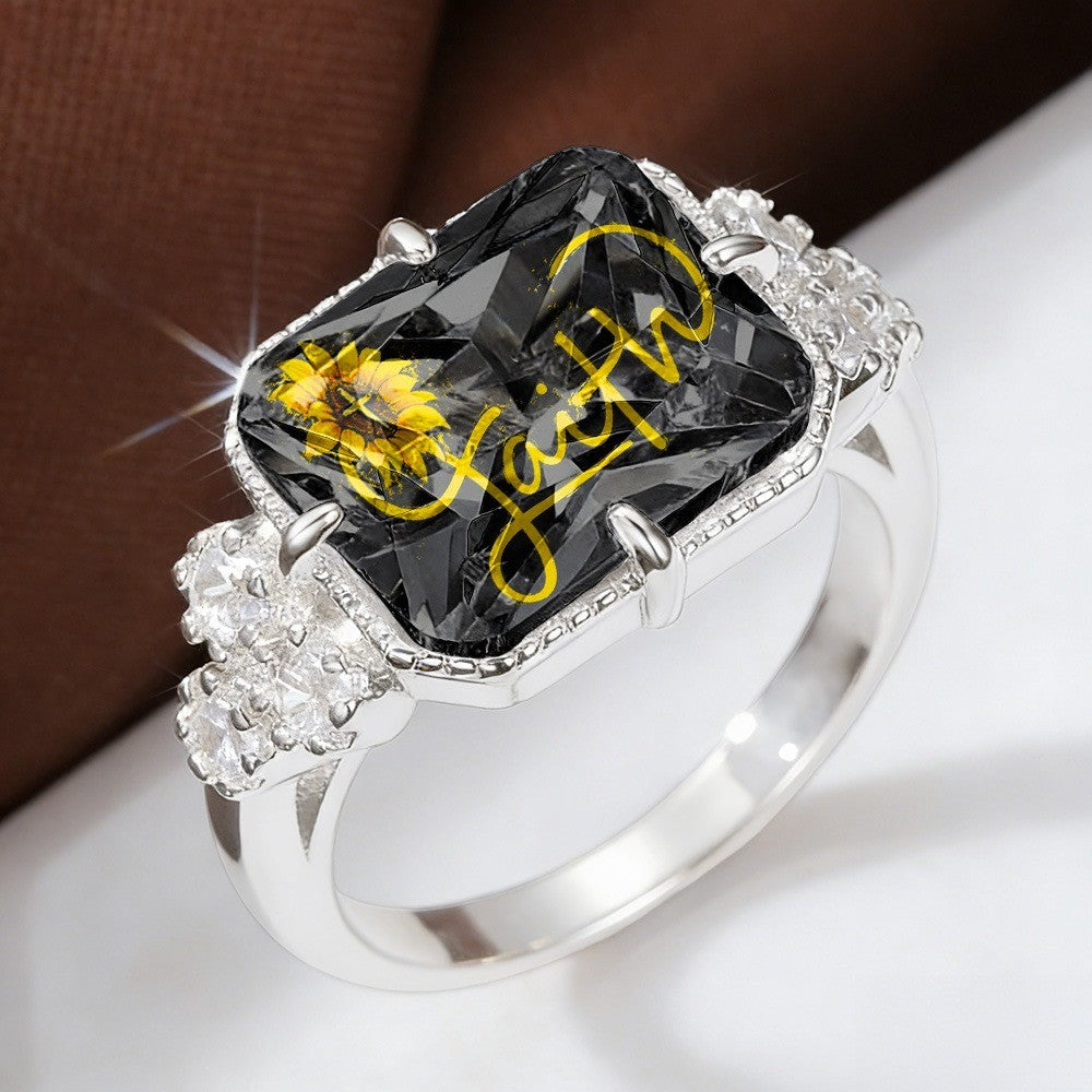 Faith Sunflower Octagon Statement Ring