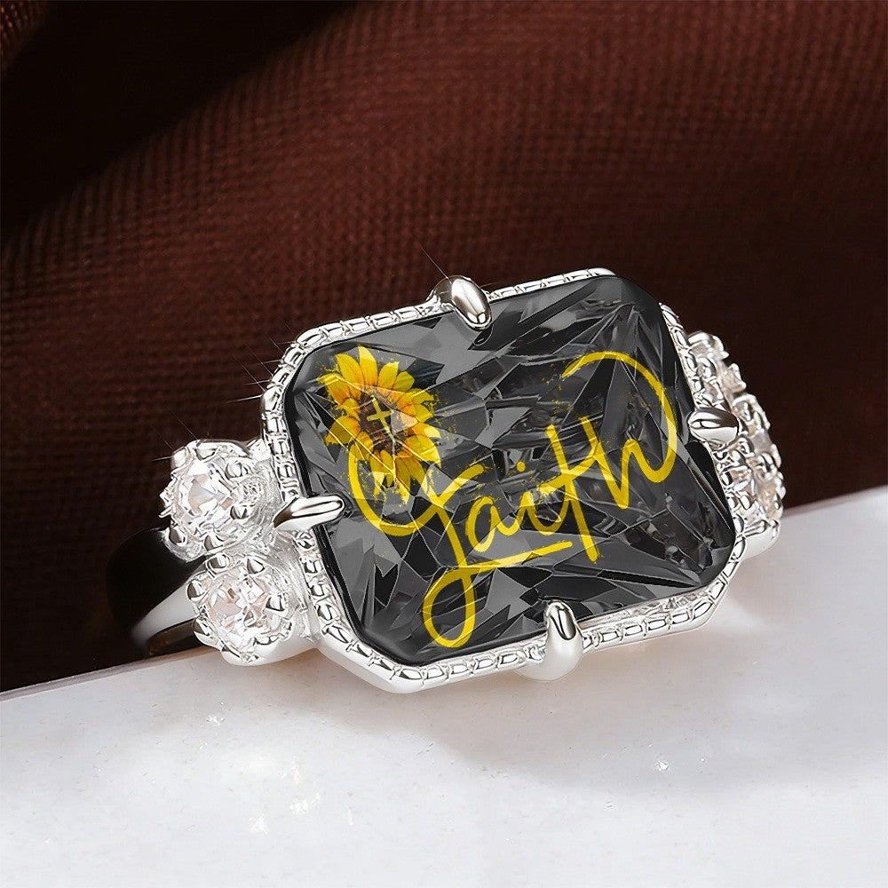 Faith Sunflower Octagon Statement Ring
