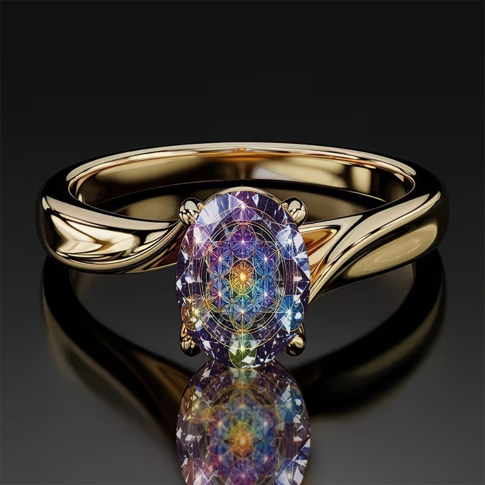 Sacred Geometry Oval Ring