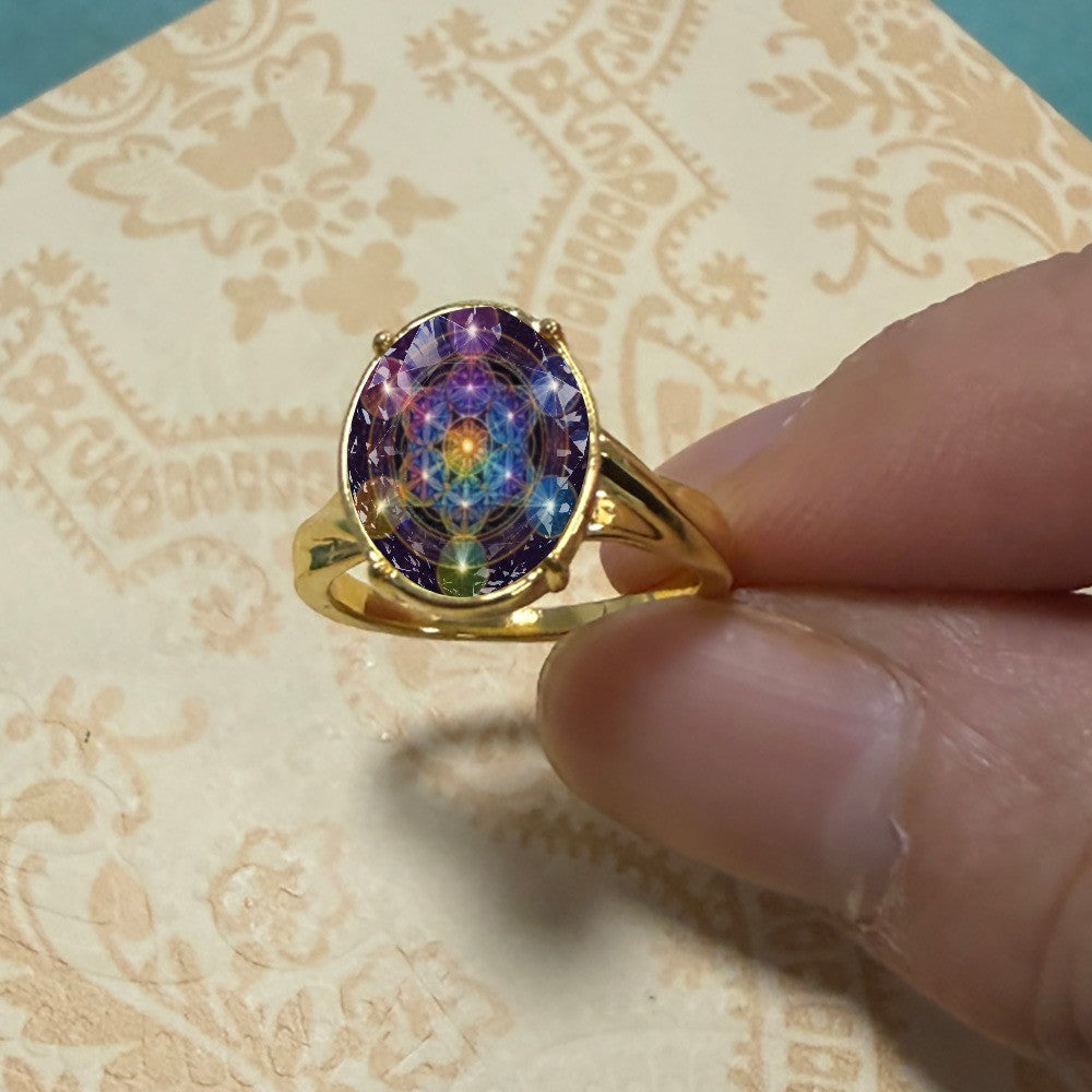 Sacred Geometry Oval Ring