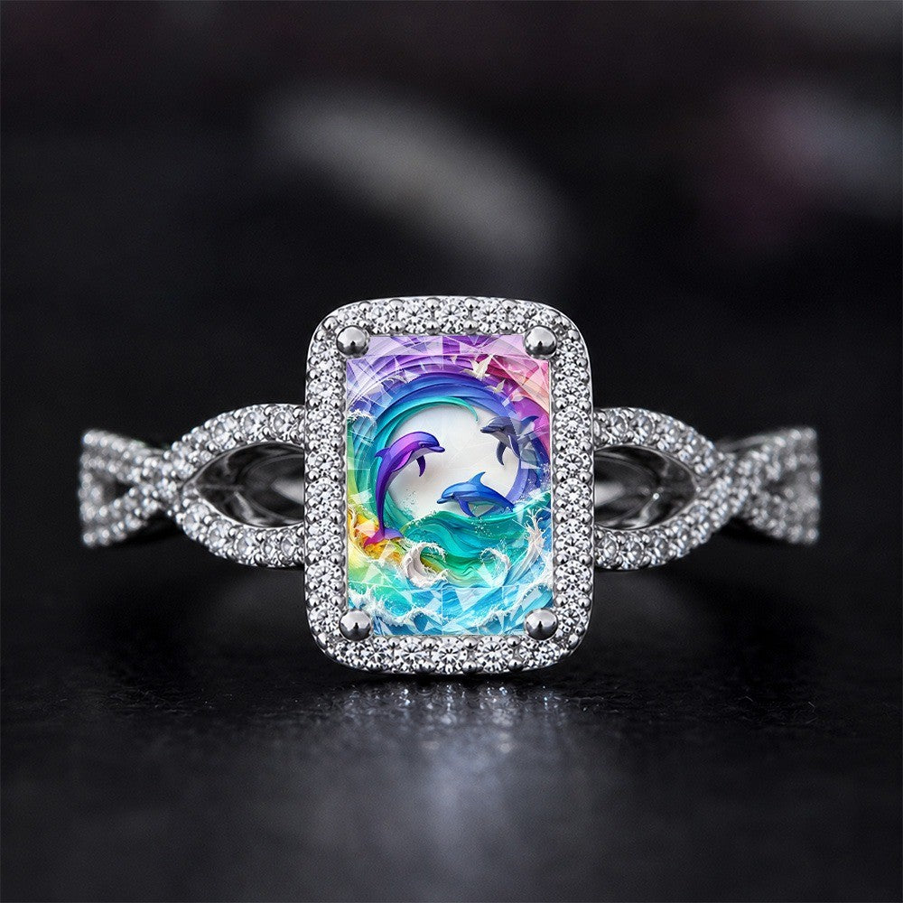 Rainbow Dolphin Square Ring