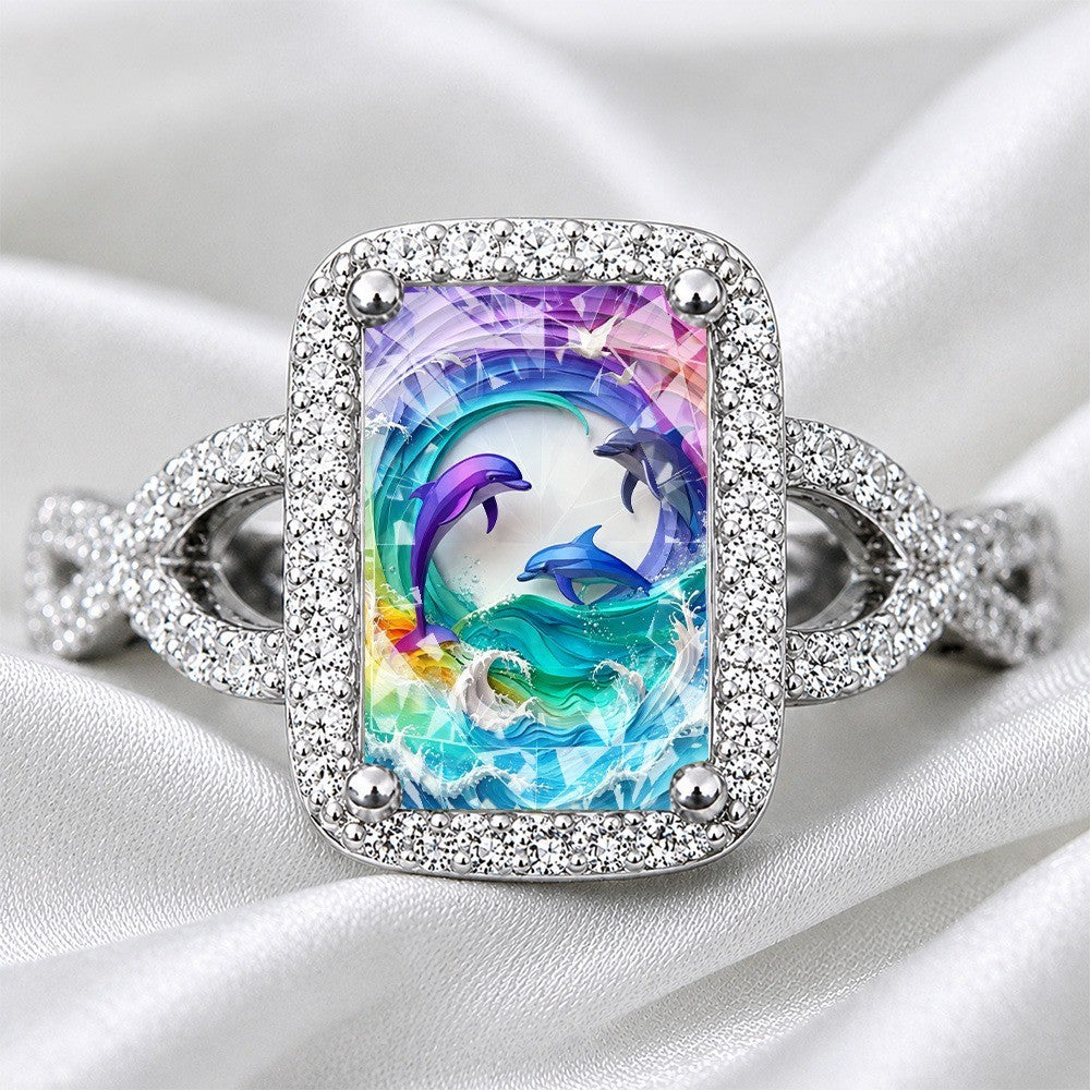 Rainbow Dolphin Square Ring