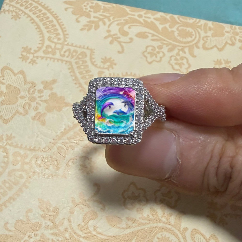 Rainbow Dolphin Square Ring