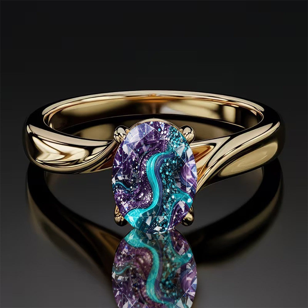 Purple & Teal Swirl Oval Ring