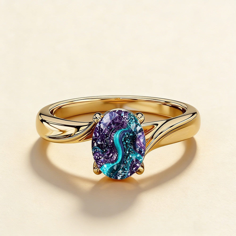 Purple & Teal Swirl Oval Ring