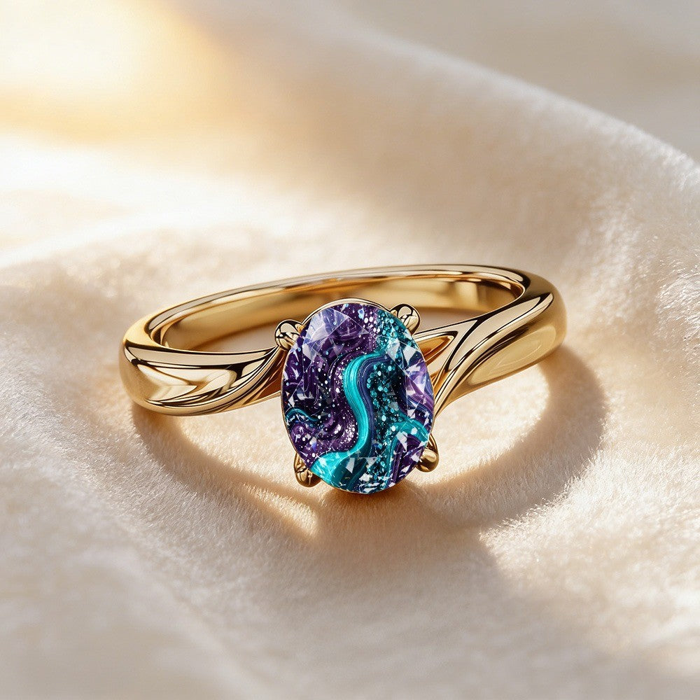 Purple & Teal Swirl Oval Ring