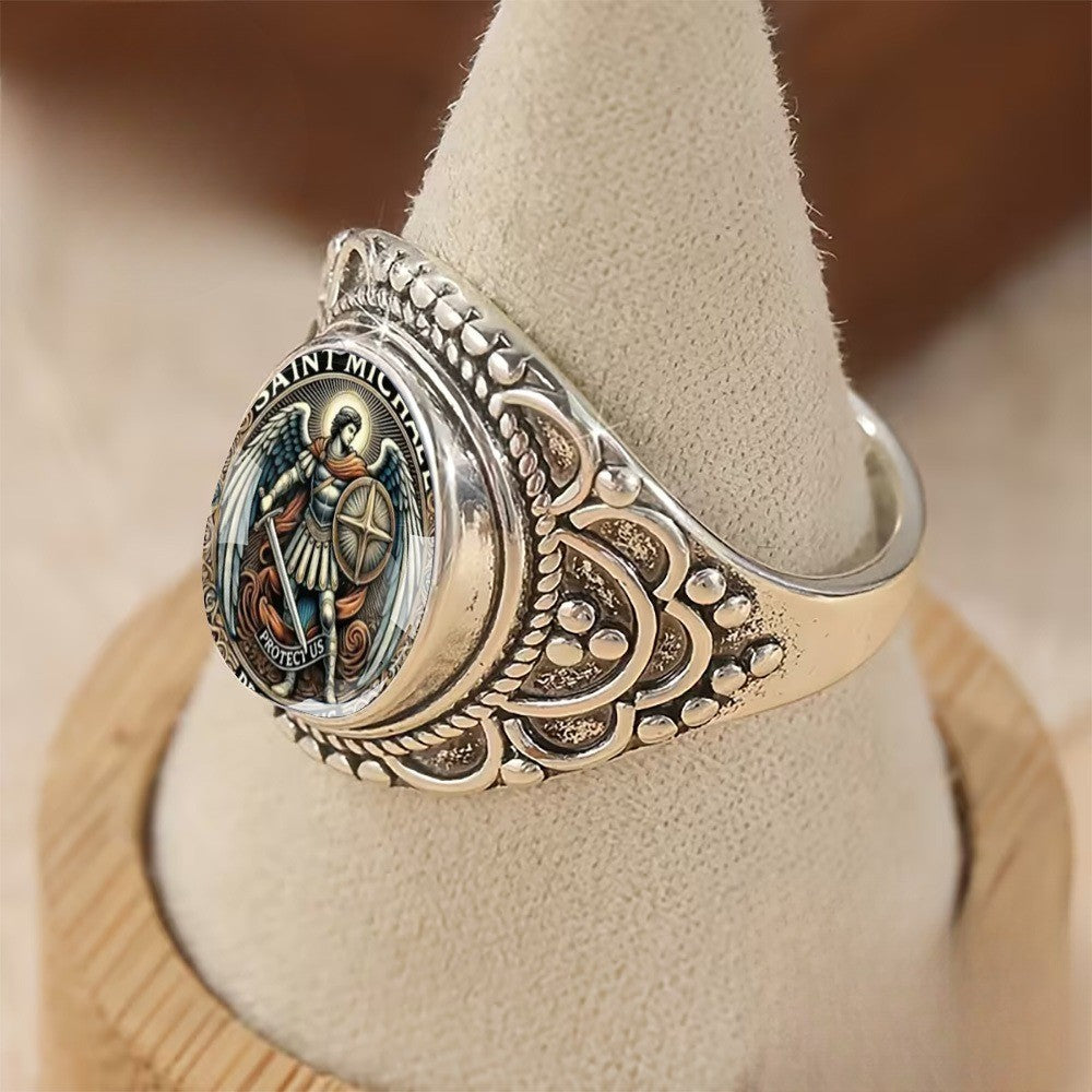 Archangel Shield & Sword Oval Ring