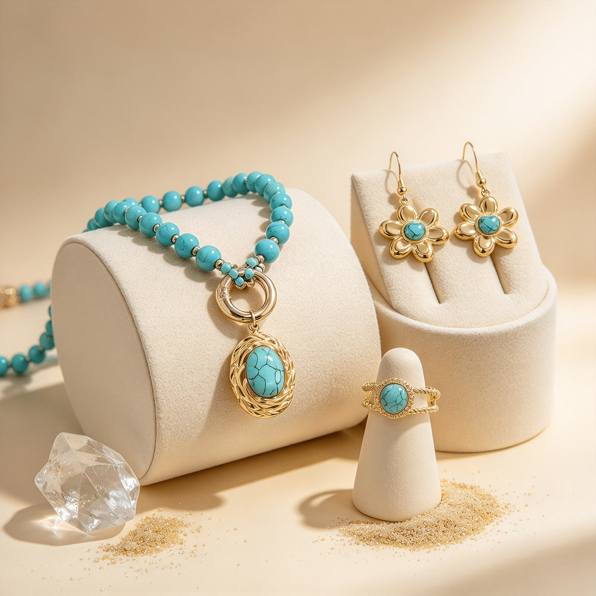 Turquoise Floral & Oval Bead Jewelry Set