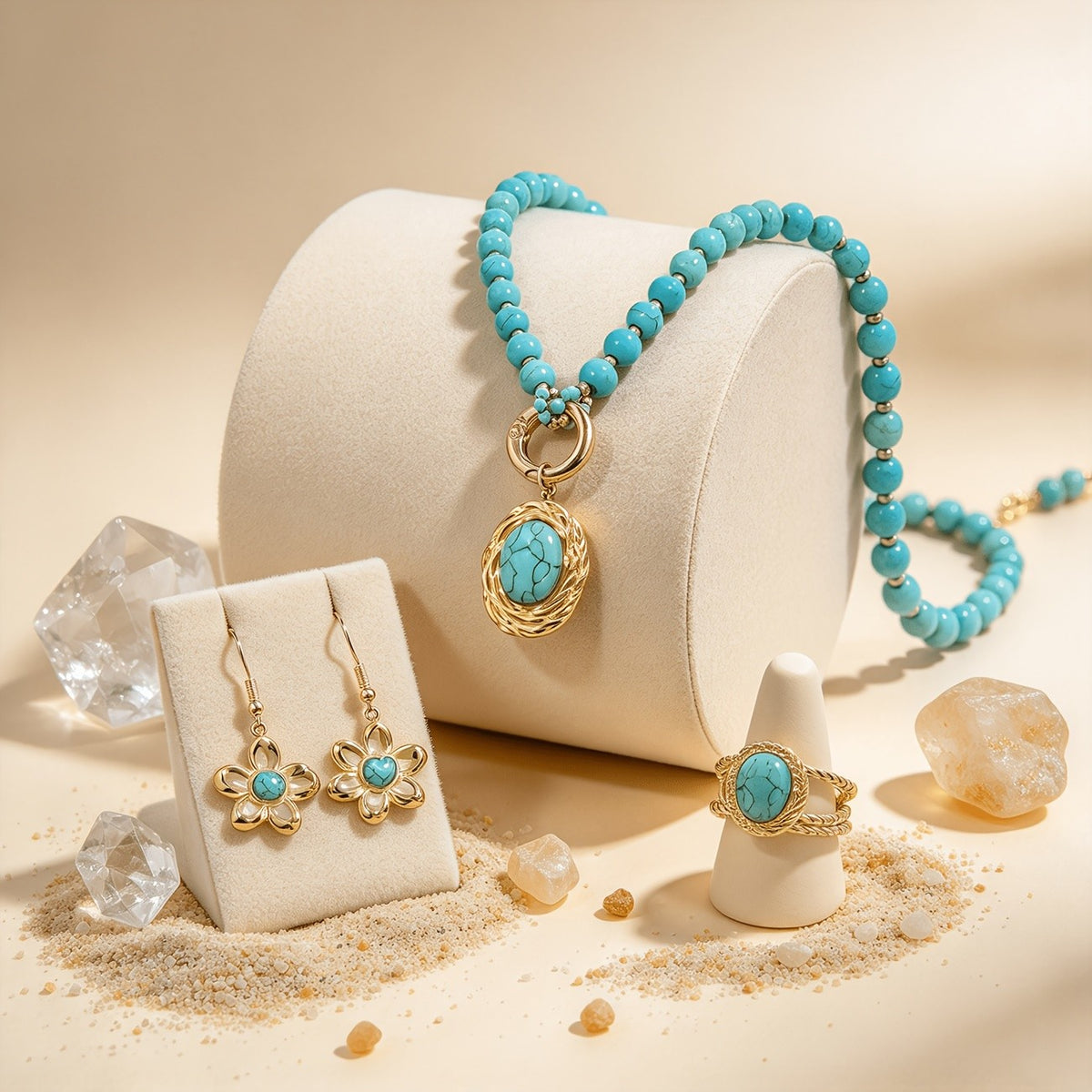 Turquoise Floral & Oval Bead Jewelry Set
