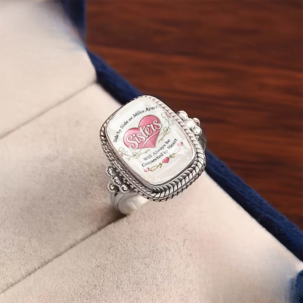 Sisters Heart Square Ring
