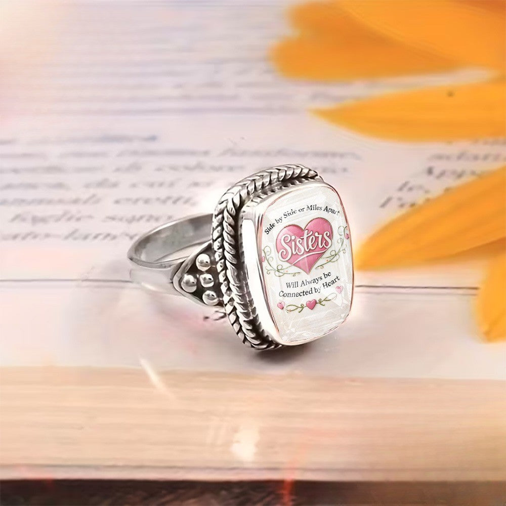 Sisters Heart Square Ring