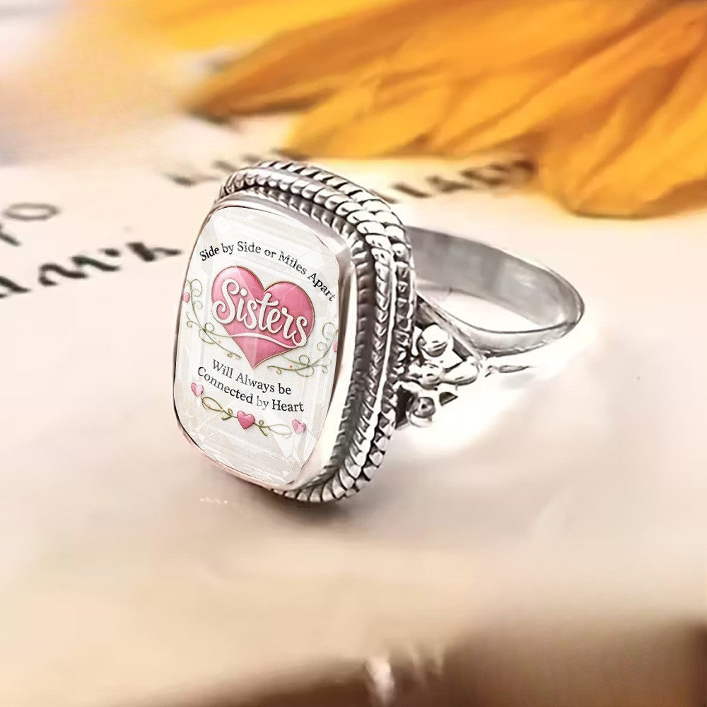Sisters Heart Square Ring