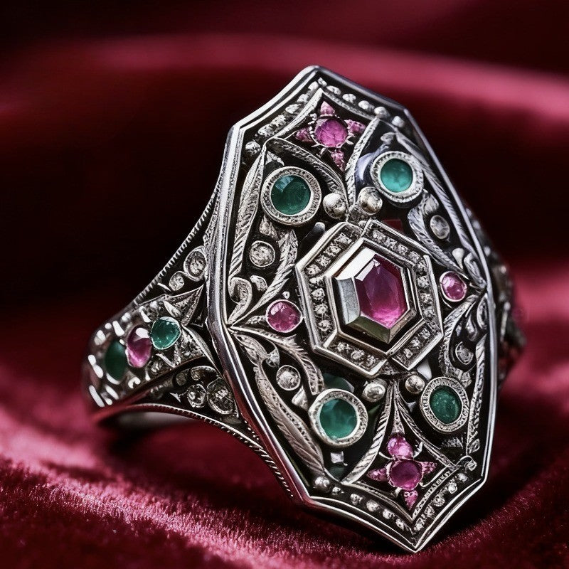 Geometric Shield Statement Ring