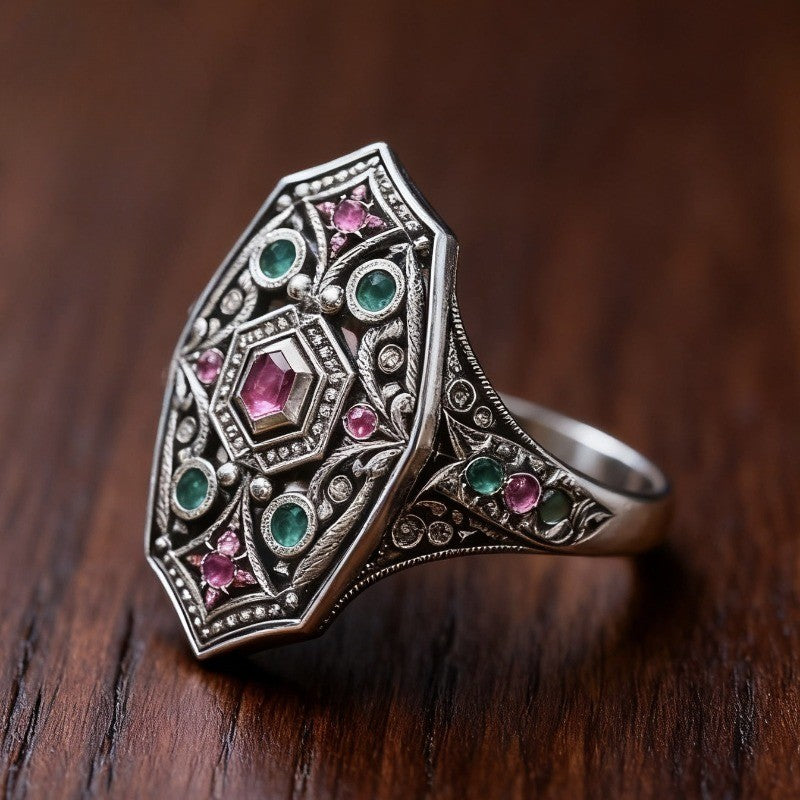 Geometric Shield Statement Ring