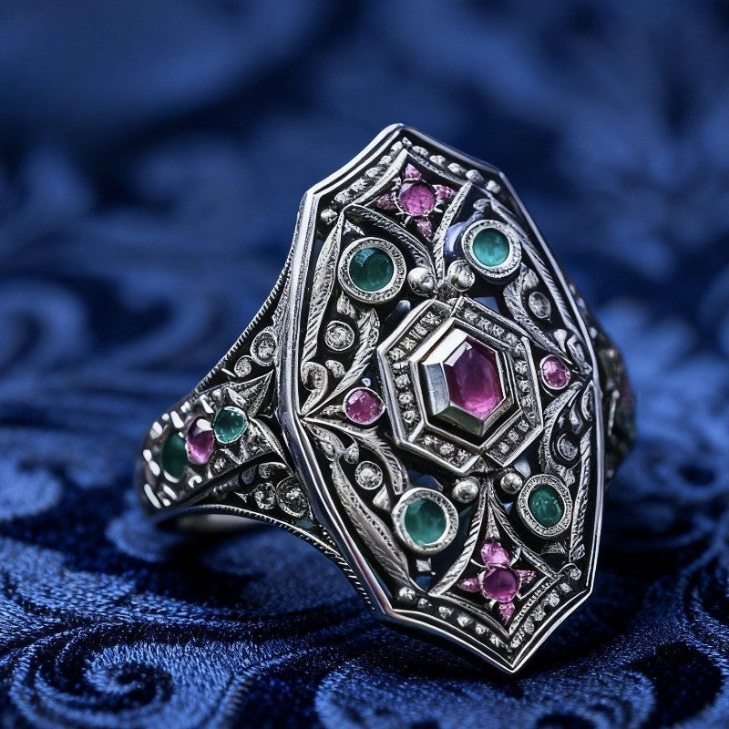 Geometric Shield Statement Ring