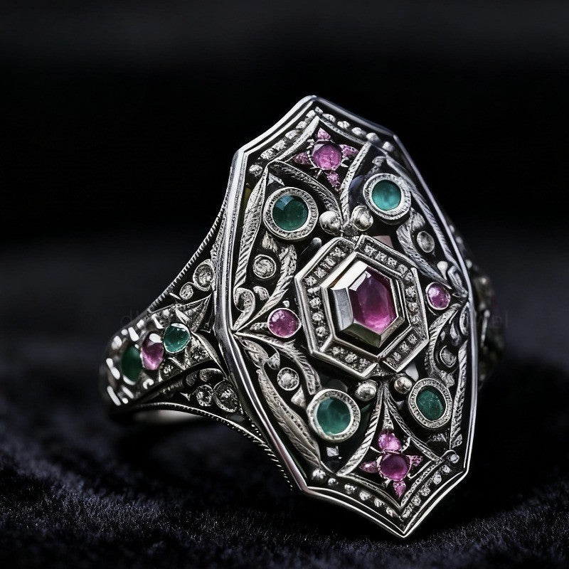 Geometric Shield Statement Ring