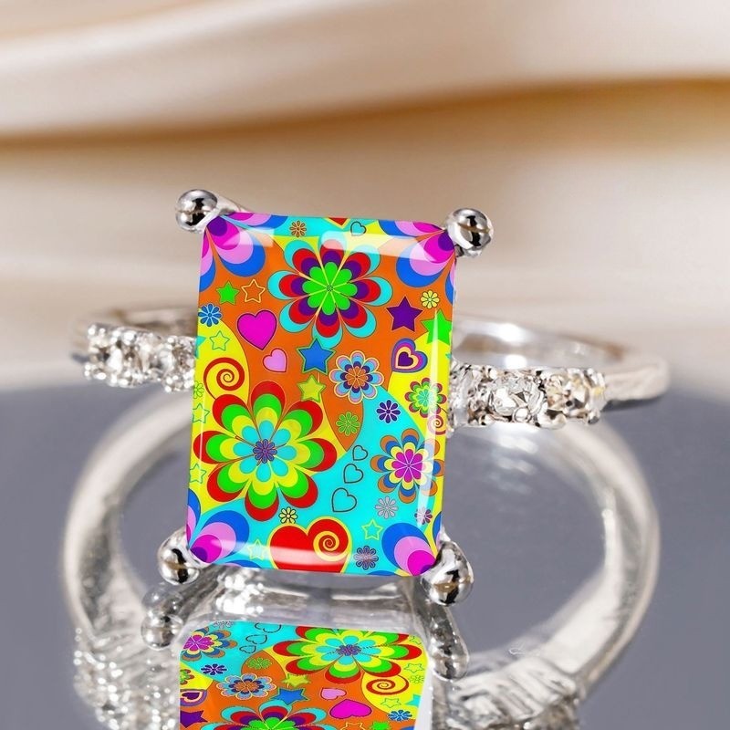 Colorful Floral Rectangle Ring