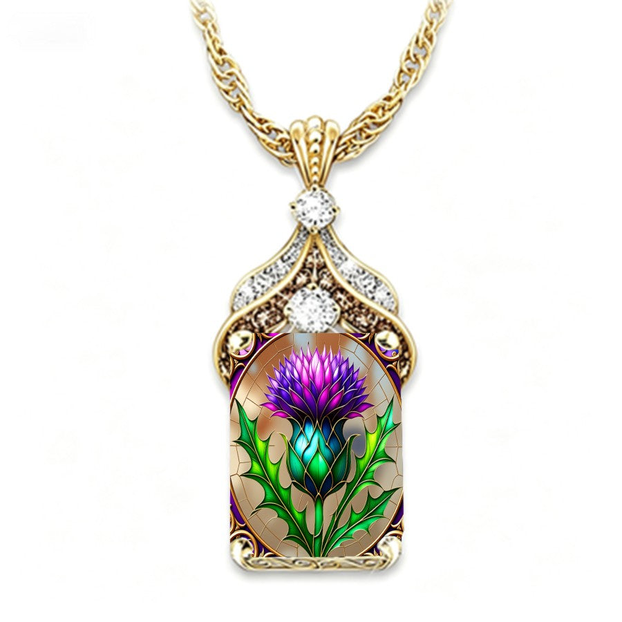 Stained Glass Thistle Pendant Necklace
