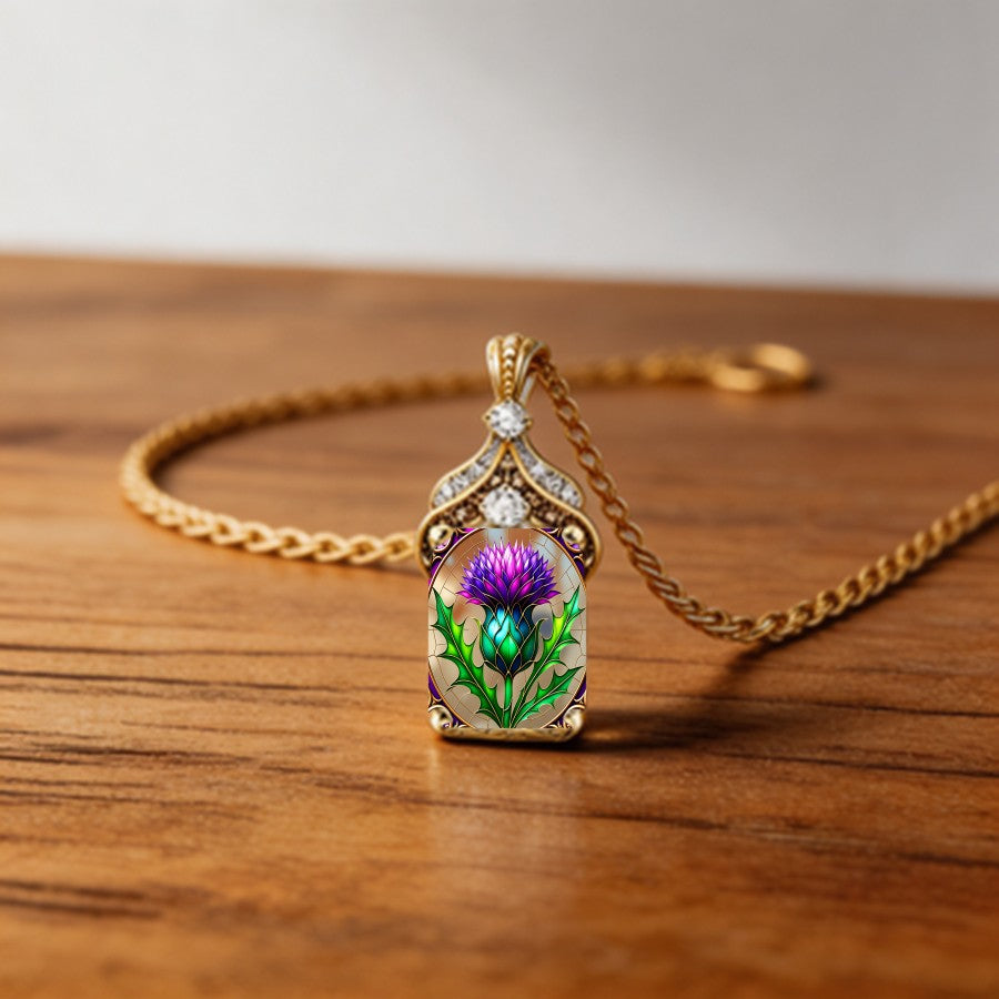 Stained Glass Thistle Pendant Necklace