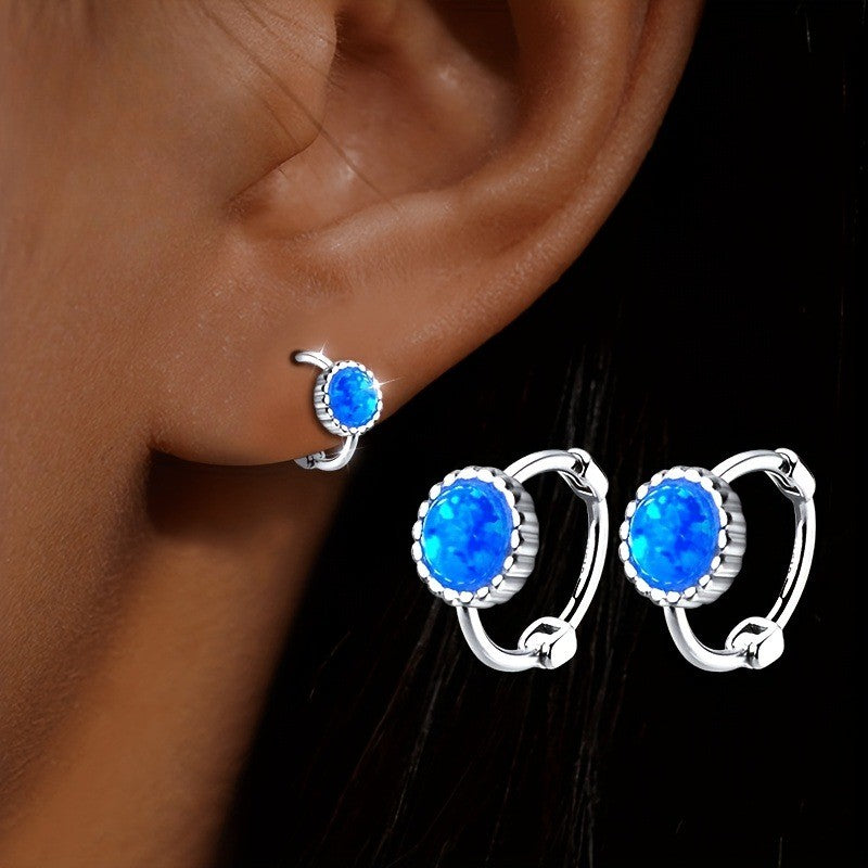 Blue Stone Huggie Hoop Earrings