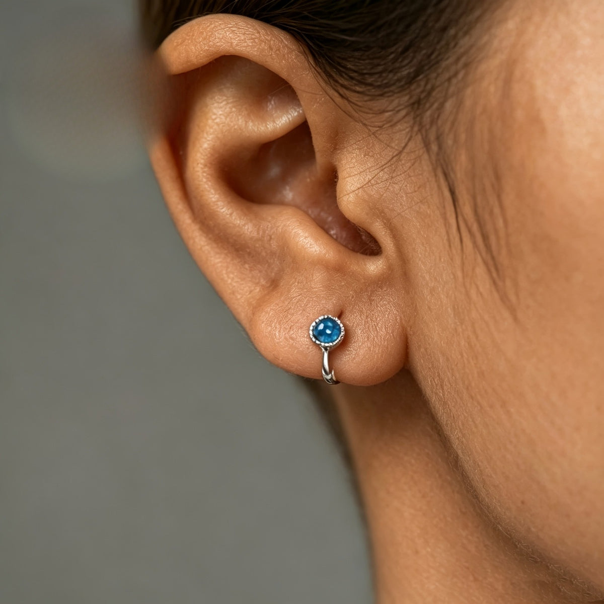 Blue Stone Huggie Hoop Earrings