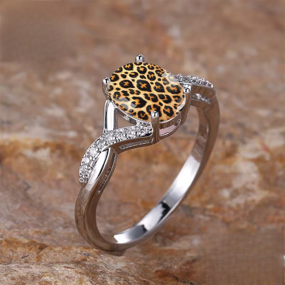 Leopard Print Crystal Crossover Ring