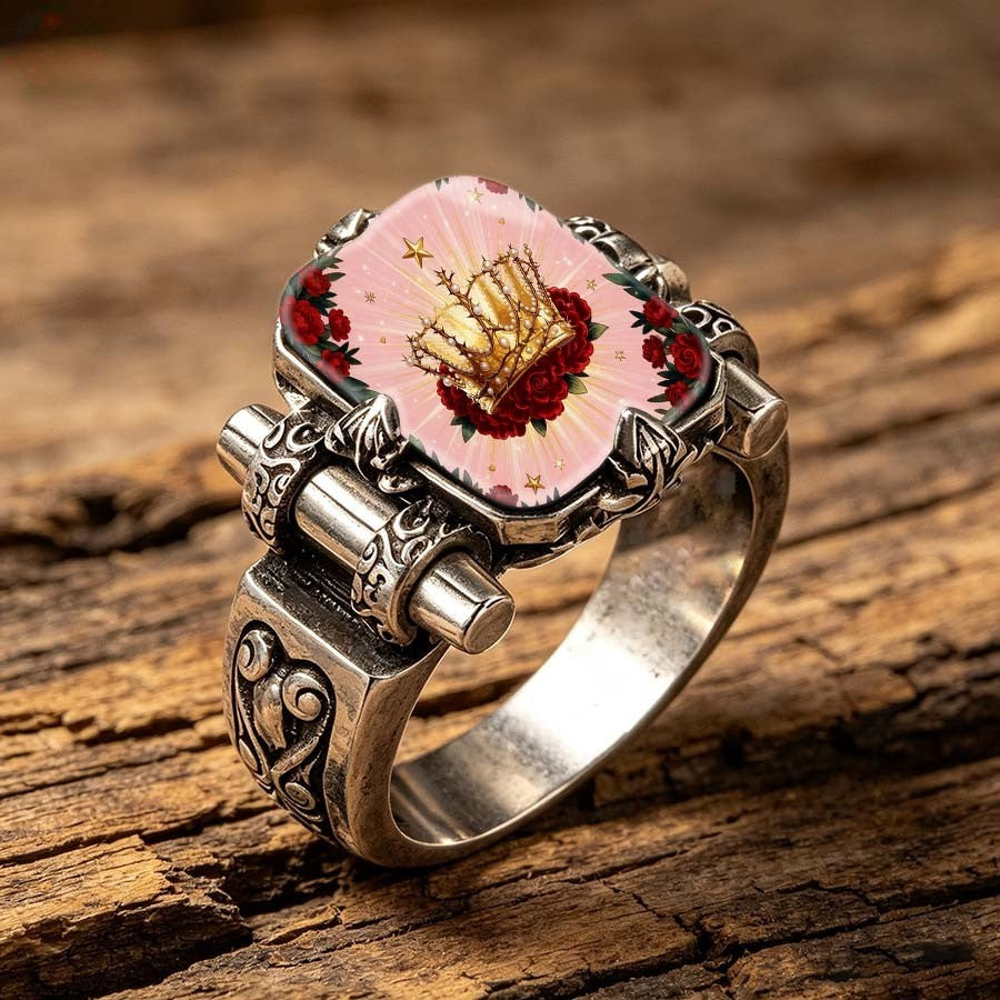 Crown & Rose Square Ring