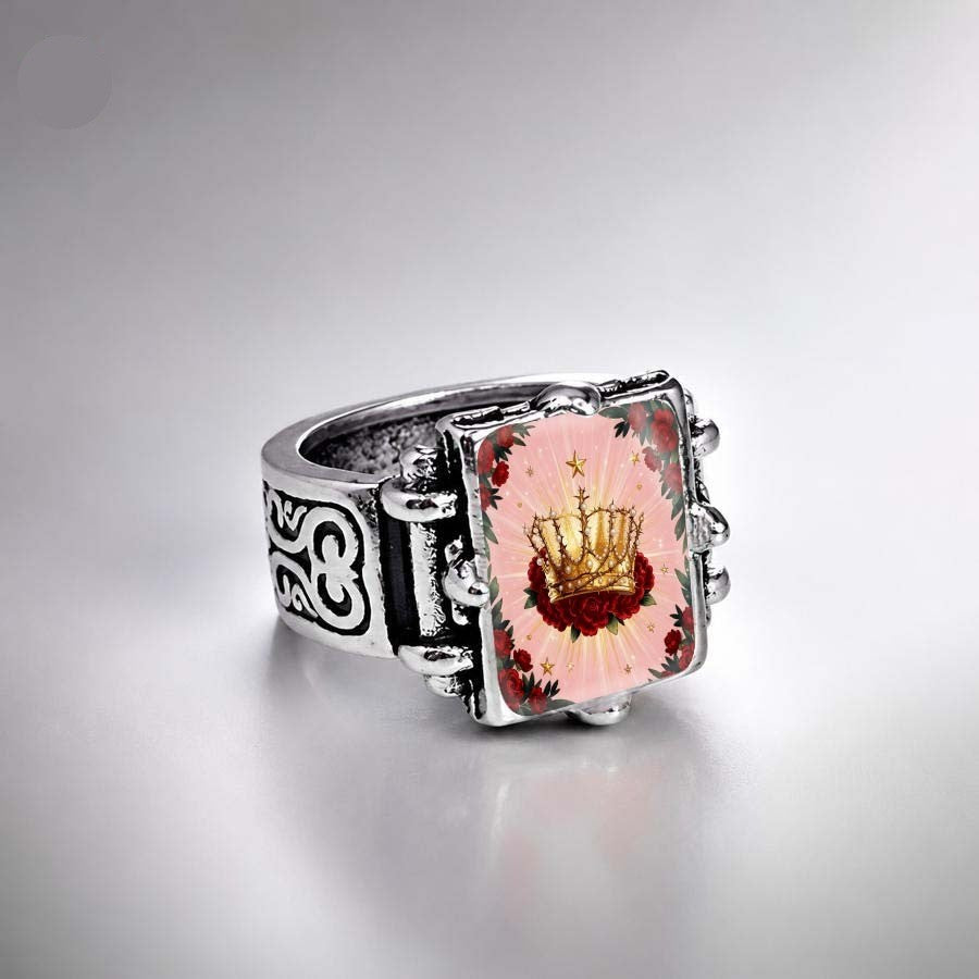 Crown & Rose Square Ring