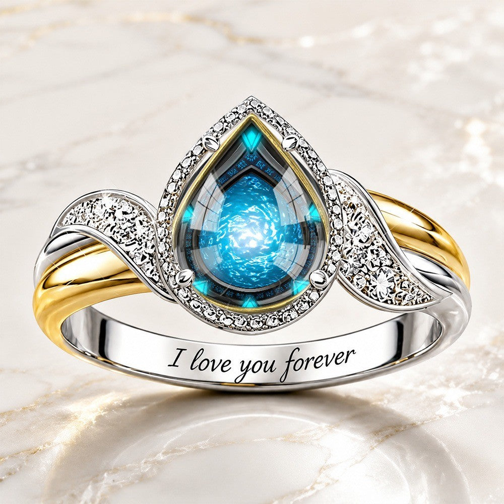 Blue Teardrop Crown Ring