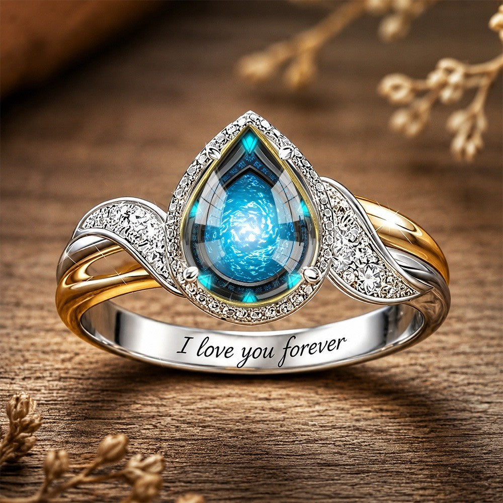 Blue Teardrop Crown Ring