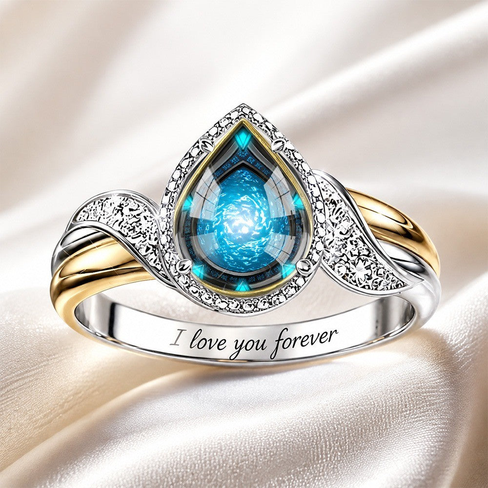 Blue Teardrop Crown Ring