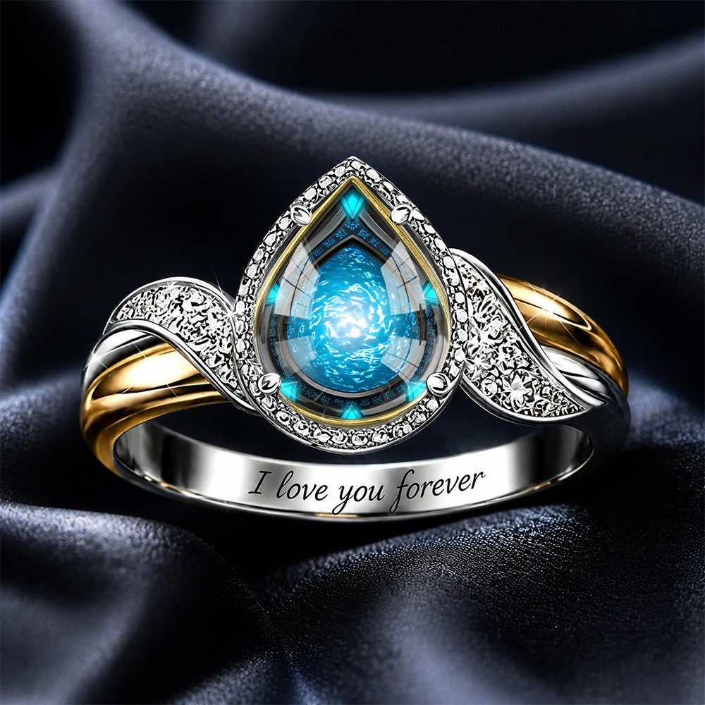 Blue Teardrop Crown Ring