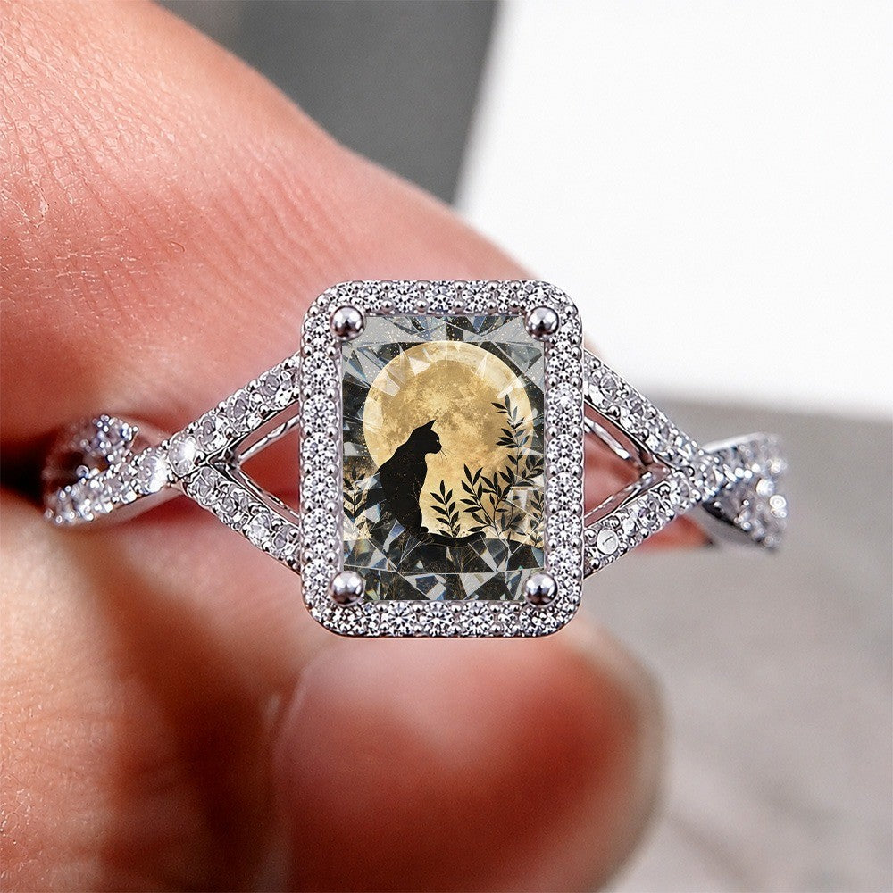 Cat & Moon Square Ring