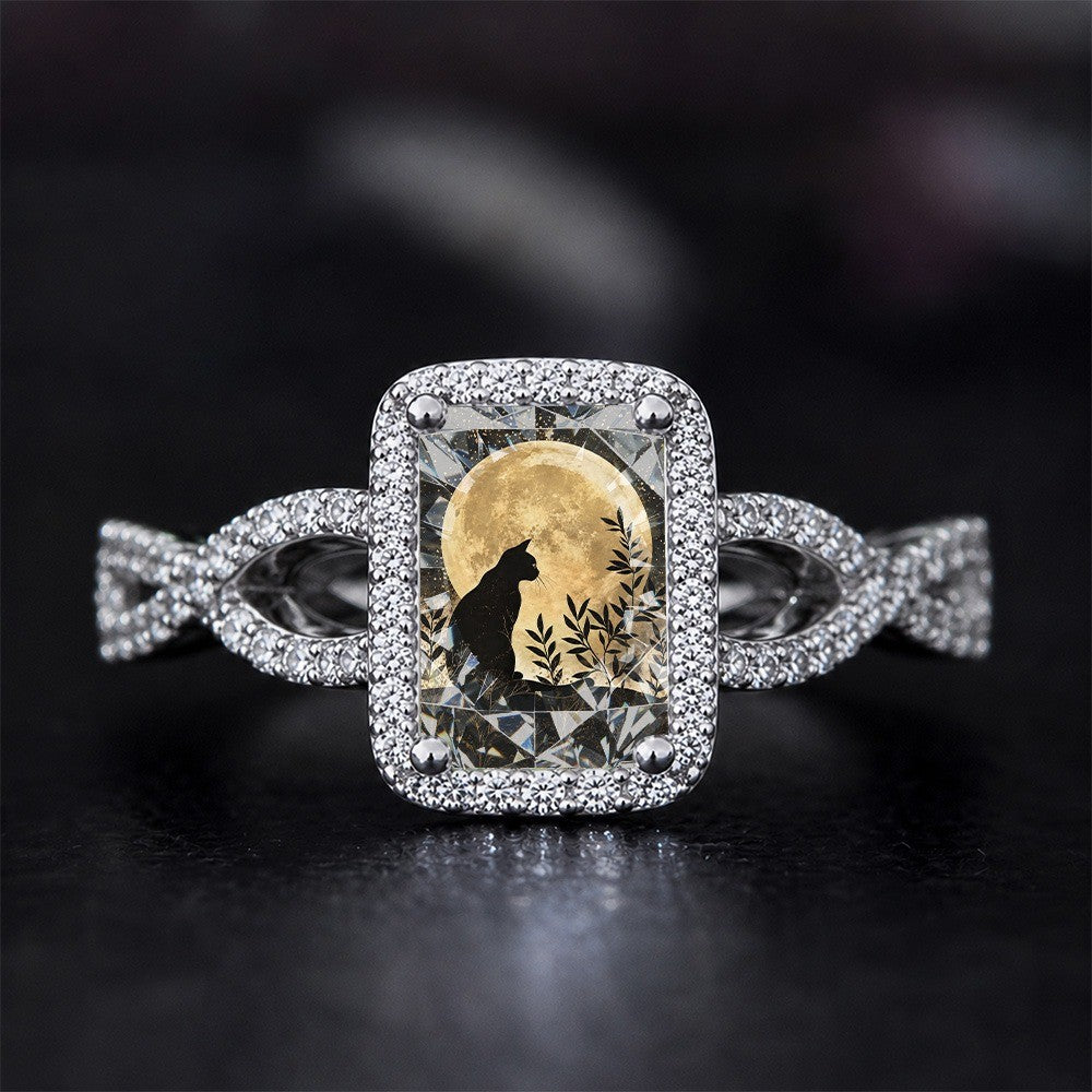 Cat & Moon Square Ring