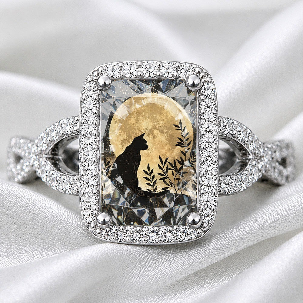 Cat & Moon Square Ring
