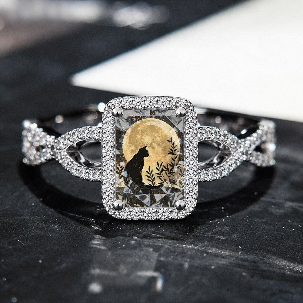 Cat & Moon Square Ring
