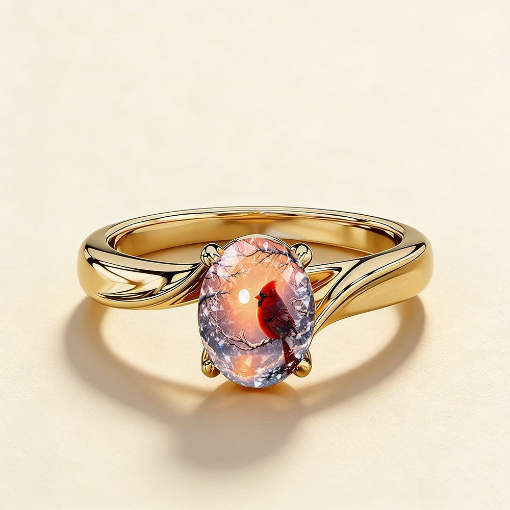 Red Bird Sunset Oval Ring