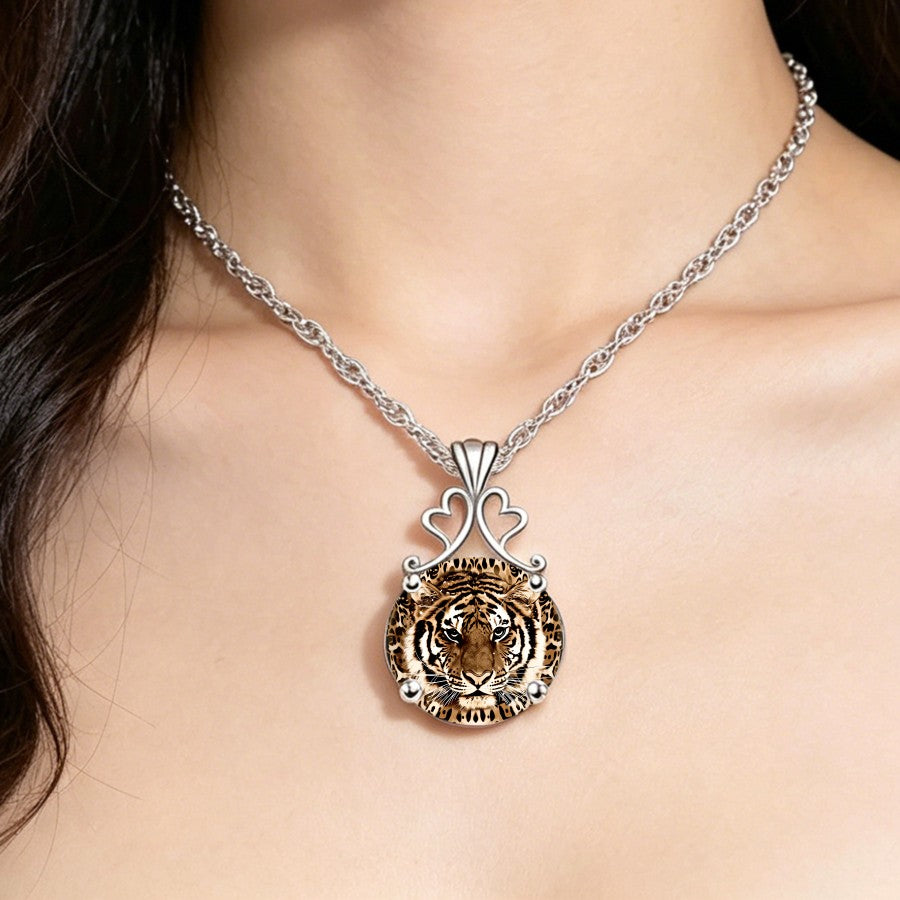 Tiger Portrait Pendant Necklace