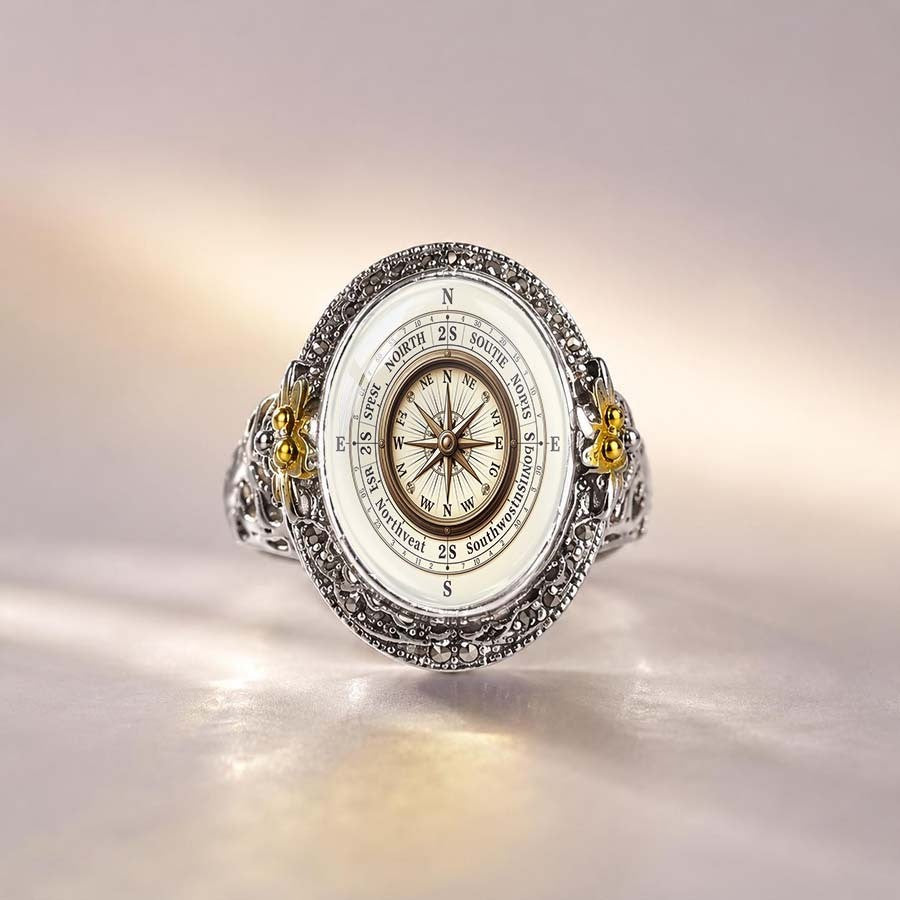 Compass & Butterfly Statement Ring