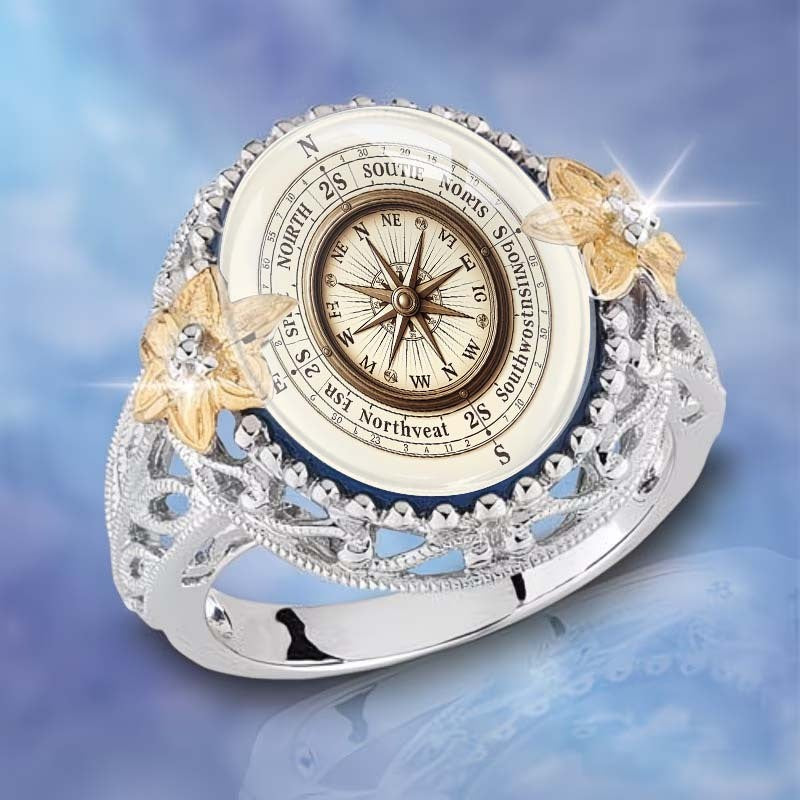 Compass & Butterfly Statement Ring